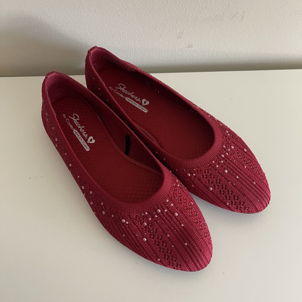 Skechers Cleo 2.0 Mesmerizing Night Red Sprakle Slip On Flats Women's Sz 9.5
